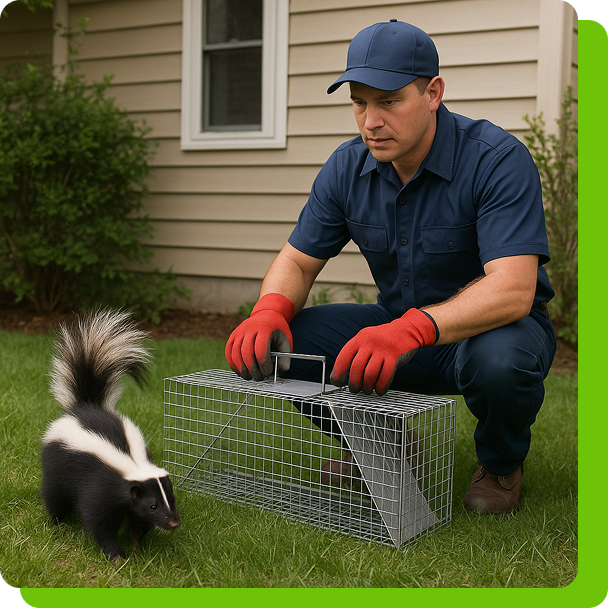 Skunk is being removed by pest control barrie technician.